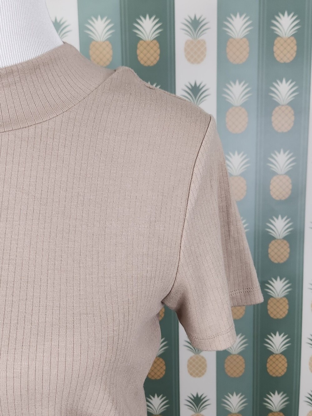 Heartloom Neutral Ribbed Mock Neck Crop Top - Picture 2 of 7